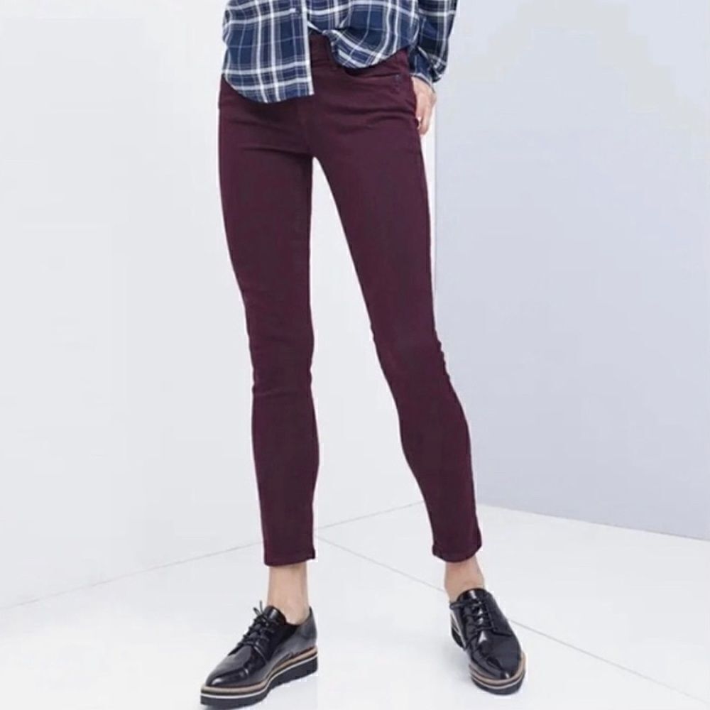 Revolve PAIGE Verdugo Ankle Vamp Red Purple Skinny Jeans